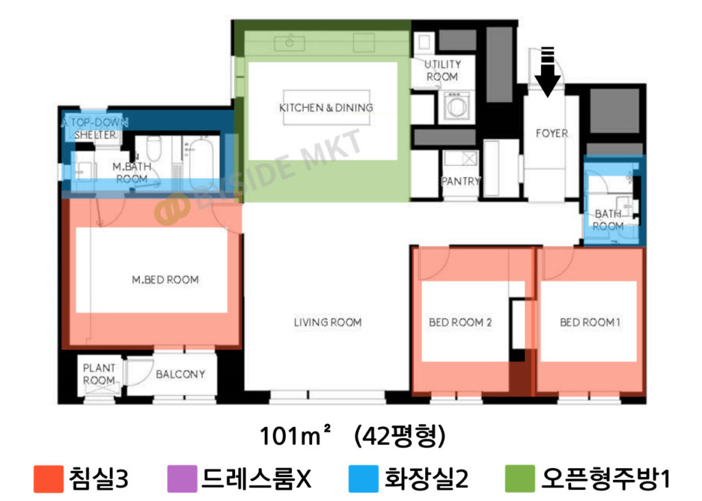 브라이튼여의도 101타입 42평형 평면도