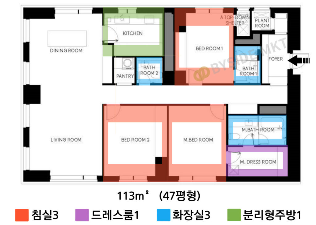 브라이튼여의도 113타입 47평형 평면도