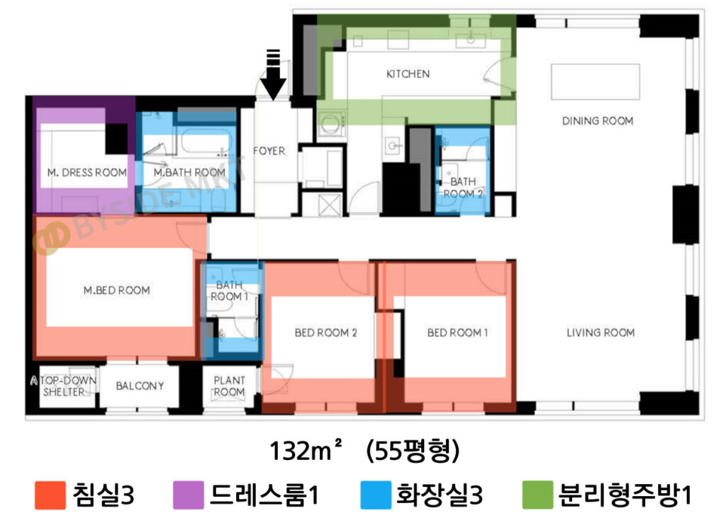 브라이튼여의도 132타입 55평형 평면도